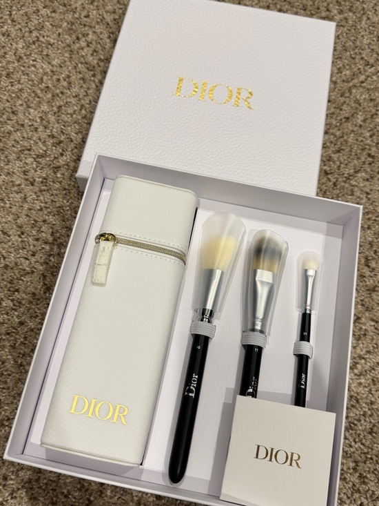 Dior Handbags - Dior White and Gold Travel Brush Set with Black Handles